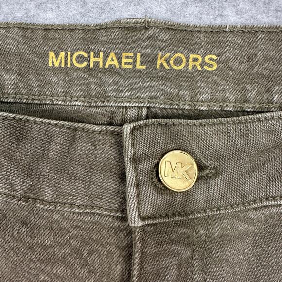 Michael Kors Chino Pants WMNS 10 Olive Green Straight Leg High Rise QS49055E9U - Picture 2 of 16